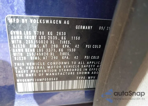 2021 Volkswagen Id.4 Pro S from USA, damaged, VIN WVGKMPE20MP058540